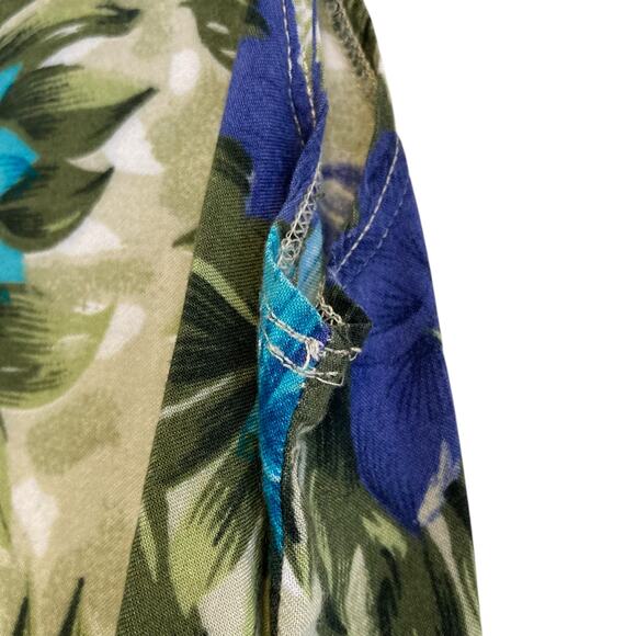 Vintage 80s Blue Green Hawaiian Floral Rayon Sheath Sundress Size Medium - Picture 11 of 15